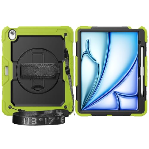 Multi-Viewing Stand Folio Case Cover Kompatibel mit iPad Air 13 Zoll (M3) 2025, robuste, stoßfeste TPU-Hülle, Schutzhülle mit Displayschutzfolie, 360-Grad-Drehständer + Handschlaufe + Schultergurt(Gre von BAOPENB