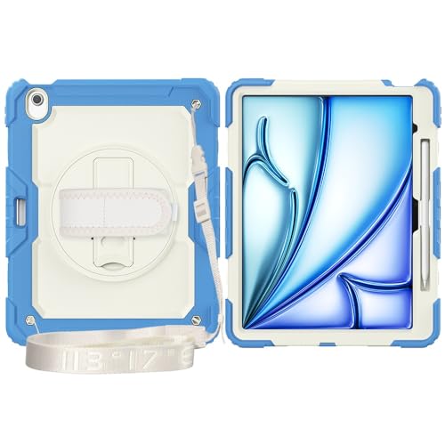 Multi-Viewing Stand Folio Case Cover Kompatibel mit iPad Air 13 Zoll (M3) 2025, robuste, stoßfeste TPU-Hülle, Schutzhülle mit Displayschutzfolie, 360-Grad-Drehständer + Handschlaufe + Schultergurt(Lim von BAOPENB