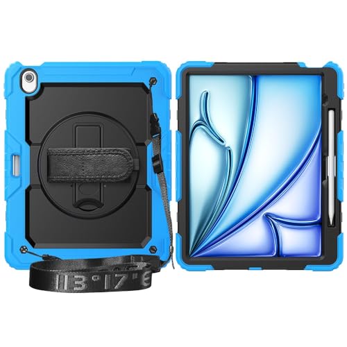 Multi-Viewing Stand Folio Case Cover Kompatibel mit iPad Air 13 Zoll (M3) 2025, robuste, stoßfeste TPU-Hülle, Schutzhülle mit Displayschutzfolie, 360-Grad-Drehständer + Handschlaufe + Schultergurt(Lig von BAOPENB