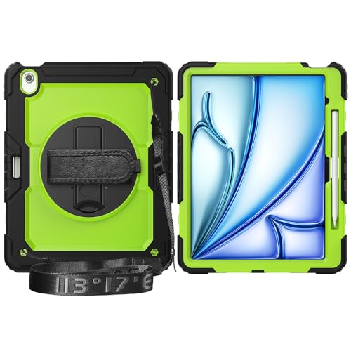 Multi-Viewing Stand Folio Case Cover Kompatibel mit iPad Air 13 Zoll (M3) 2025, robuste, stoßfeste TPU-Hülle, Schutzhülle mit Displayschutzfolie, 360-Grad-Drehständer + Handschlaufe + Schultergurt(Bla von BAOPENB