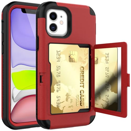 Stoßfester Schutz in Militärqualität Kompatibel mit iPhone 12 Wallet Case mit Kartenhalter, Kickstand Card Slots Case, Heavy Duty Protective Dual Layer Shock Cover Hidden Card Slot Slim Wallet Case(Re Stoßfester Schutz in Militärqualität Kompatibel mit iPhone 12 Wallet Case mit Kartenhalter, Kickstand Card Slots Case, Heavy Duty Protective Dual Layer Shock Cover Hidden Card Slot Slim Wallet Case(Re von BAOPENB