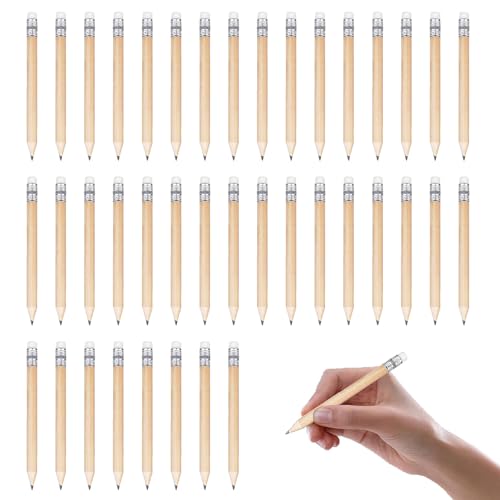 BAOSROY Holzbleistifte Set,40pcs Mini Holzbleistifte,Bleistift mit Radiergummi,HB Bleistifte,Mini Bleistifte,HB Holz Golf Bleistift,Holzbleistifte,Halber Graphitstifte für Schüler Schule Zuhause von BAOSROY