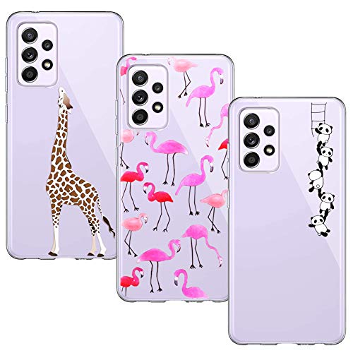 BAOWEI [3-Stück] Kompatibel mit Samsung Galaxy A72 Hülle, Silikon Durchsichtig Handyhülle mit Süße Muster Schutzhülle - Giraffe, Flamingo & Panda von BAOWEI