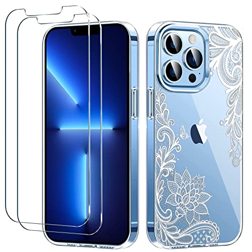 BAOWEI Kompatibel für iPhone 13 Pro Max Hülle mit 2 Stück Panzerglas Schutzfolie, Dünne Silikon Durchsichtige Handyhülle mit Muster Weiße Blumen Transparent Case Stoßfeste Kratzfeste Schutzhülle BAOWEI Kompatibel für iPhone 13 Pro Max Hülle mit 2 Stück Panzerglas Schutzfolie, Dünne Silikon Durchsichtige Handyhülle mit Muster Weiße Blumen Transparent Case Stoßfeste Kratzfeste Schutzhülle von BAOWEI