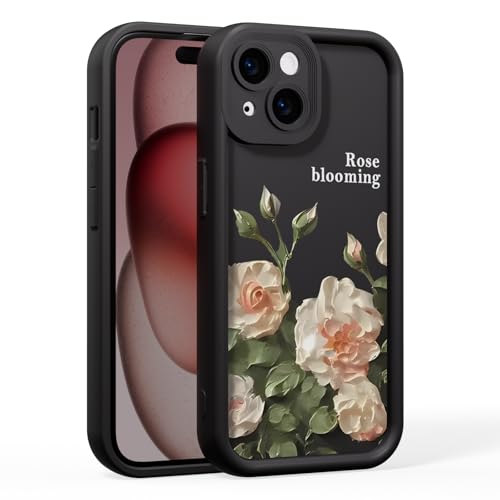 BARALARIQIU Hülle für iPhone 16e Handyhülle,Ölgemälde Kamelienmuster All-Inclusive Schutzhülle, süß und klein, frisch, verschleißfest, Anti-Fingerabdruck (Schwarz) von BARALARIQIU