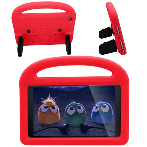 BARALARIQIU Kinder Hülle für Amazon Fire HD 8 2016/2017/2018 Leichte Stoßfeste Kratzfest Weich Eva Gummi Schutzhülle mit Ständer Rot von BARALARIQIU