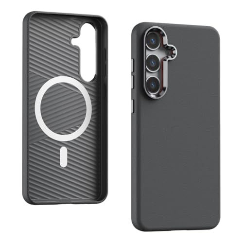 BARALARIQIU Magnetisch Hülle für Samsung S24 Ultra Kompatibel mit Mag-Safe Harter PC Leder-Design Stoßsicher Schutzhülle Rückentasche Cover Case Grau von BARALARIQIU