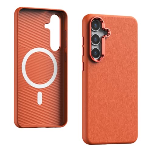 BARALARIQIU Magnetisch Hülle für Samsung S24 Ultra Kompatibel mit Mag-Safe Harter PC Leder-Design Stoßsicher Schutzhülle Rückentasche Cover Case Orange von BARALARIQIU