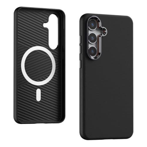 BARALARIQIU Magnetisch Hülle für Samsung S24 Ultra Kompatibel mit Mag-Safe Harter PC Leder-Design Stoßsicher Schutzhülle Rückentasche Cover Case Schwarz von BARALARIQIU