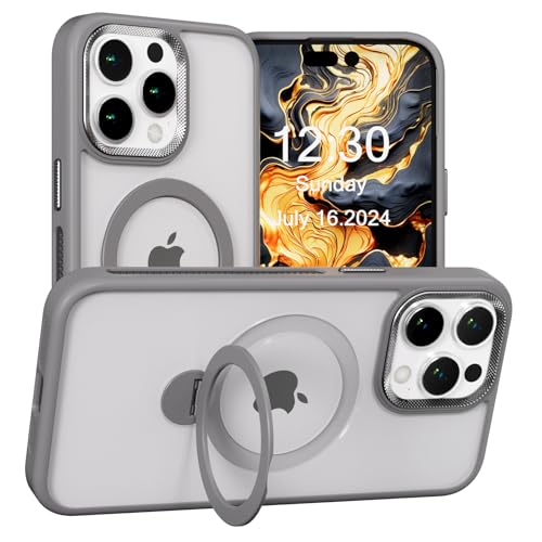 BARALARIQIU Magnetisch Hülle für iPhone 11 Pro Max Kompatibel mit Mag-Safe Harter PC Stoßsicher Schutzhülle Cover mit 360°drehbarer Ständer Grau von BARALARIQIU