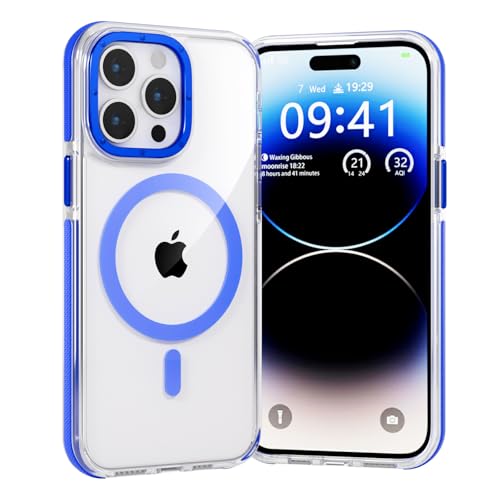 BARALARIQIU Magnetisch Hülle für iPhone 16 Pro Max Kompatibel mit Mag-Safe Harter PC Stoßsicher Transparent Schutzhülle Cover Case Blau von BARALARIQIU