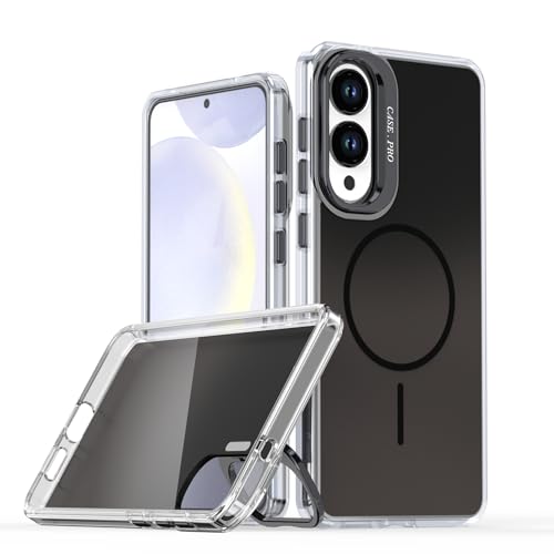 BARALARIQIU Starker Magnet für Samsung S24+/S25+ 5G Hülle Bumper, [Fallgetestet in Militärqualität] Stoßfeste, durchscheinende Schutzhülle für Samsung S24+/S25+ 5G Handyhülle,Schwarz von BARALARIQIU