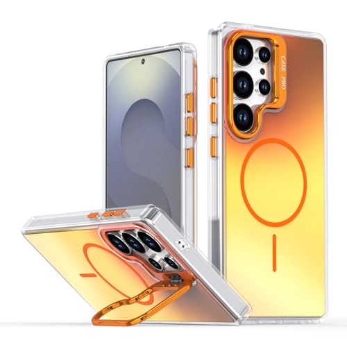 BARALARIQIU Starker Magnet für Samsung S25 Ultra 5G Hülle Bumper, [Fallgetestet in Militärqualität] Stoßfeste, durchscheinende Schutzhülle für Samsung S25 Ultra 5G Handyhülle, Orange von BARALARIQIU