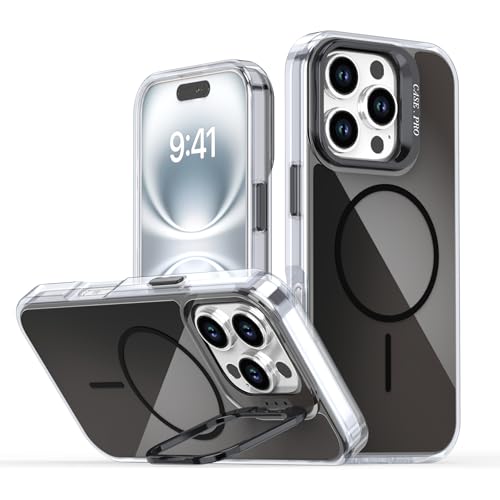 BARALARIQIU Starker Magnet für iPhone 16 Pro Hülle Bumper, [Fallgetestet in Militärqualität] Stoßfeste, durchscheinende Schutzhülle für iPhone 16 Pro Handyhülle,Schwarz von BARALARIQIU