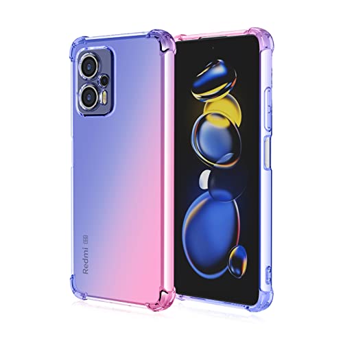 BARBARIAN Farbverlauf Hülle für Xiaomi Poco X4 GT, Transparent Anti-Gelb Crystal Weiche Silikon Handyhülle, Soft TPU Schock-Absorption Schutzhülle (Blau/Rosa) von BARBARIAN