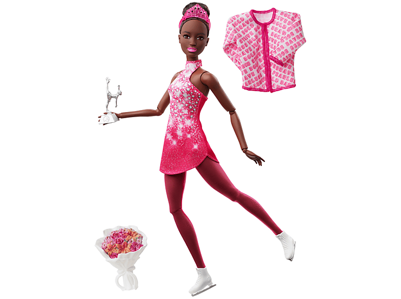 BARBIE Eiskunstläuferin Puppe (schwarze Haare), Barbie Set inkl. Zubehör Spielzeugpuppe Mehrfarbig von BARBIE