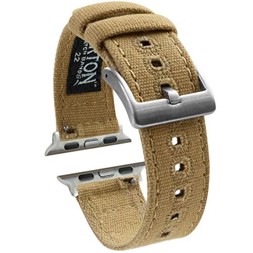 BARTON WATCH BANDS - Canvas-Uhrenarmbänder kompatibel mit Apple Watch-Modellen – 1, 2, 3, 4, 5, 6, 7, 8, 9, 10, SE, Ultra und Ultra 2, Khaki Tan, Small Apple Watch (38mm/40mm/41mm), Modern von BARTON WATCH BANDS