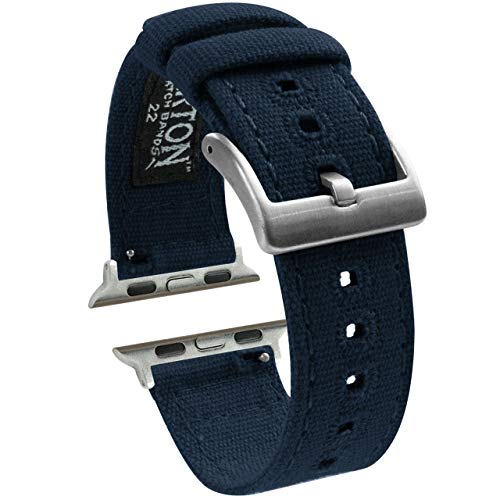BARTON WATCH BANDS Marineblaue Canvas-Uhrenarmbänder, kompatibel mit Apple Watch-Modellen – 1, 2, 3, 4, 5, 6, 7, 8, 9, 10, SE, Ultra und Ultra 2 – (42 mm/44 mm/45 mm/49 mm) von BARTON WATCH BANDS