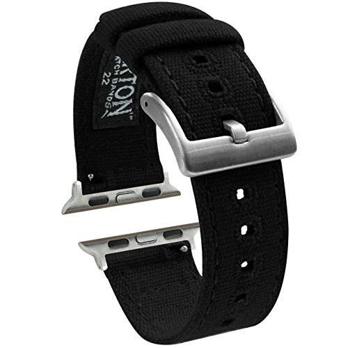 BARTON WATCH BANDS Schwarzes Canvas-Uhrenarmband, kompatibel mit Apple Watch-Modellen – 1, 2, 3, 4, 5, 6, 7, 8, 9, 10, SE, Ultra und Ultra 2 – (42 mm/44 mm/45 mm/49 mm) von BARTON WATCH BANDS