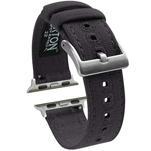 Barton Canvas Uhrenarmbänder – wählen Sie Farbe, kompatibel mit Allen Apple Watches – 38 mm, 40 mm, 42 mm, 44 mm Large Apple Watch (42mm & 44mm) Smoke Grey von BARTON WATCH BANDS