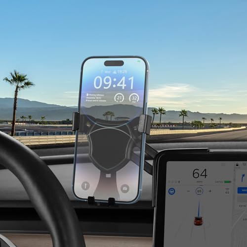 BASENOR Tesla Telefonhalter Halterung Model 3 Model Y Starke Haftung 360° Einstellbarer Handyhalter Ständer Tesla Innenraumzubehör Passend für alle iPhones und Android von BASENOR