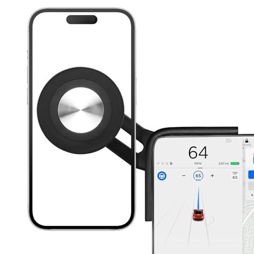 BASENOR Tesla Telefonhalter Magnetischer Halter Model 3 Model Y 360° Einstellbarer Ständer Tesla Innenraumzubehör Passend für alle iPhones und Android mit MAGSAFE & Magnet Ring Case von BASENOR