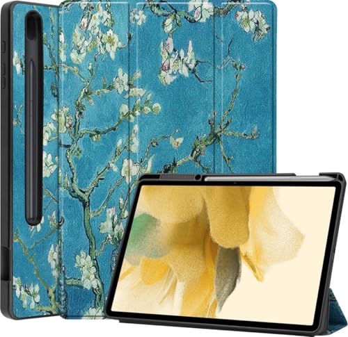BASEY Hülle für Samsung Galaxy Tab S7 FE Ultra Schutzhülle mit Aussparung für S Pen - Samsung Galaxy Tab S7 FE Tablethülle Cover - Blüte von BASEY
