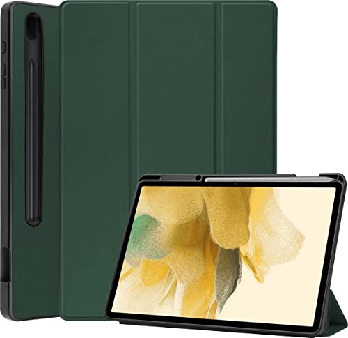 BASEY Hülle für Samsung Galaxy Tab S7 FE Ultra Schutzhülle mit Aussparung für S Pen - Samsung Galaxy Tab S7 FE Tablethülle Cover - DonkelGrün von BASEY