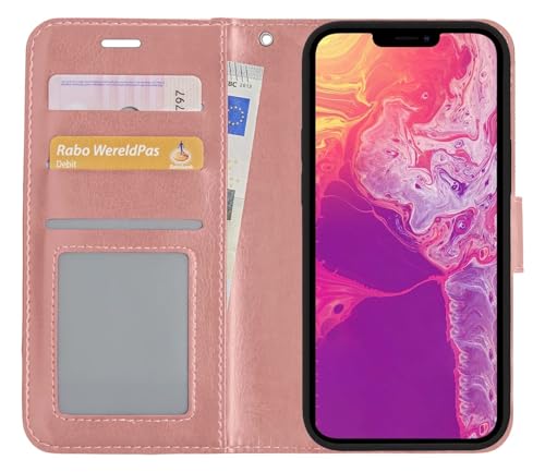 BASEY Hülle für iPhone 13 Mini Bookcase Flip Case - iPhone 13 Mini Hülle Bookcase - Roségold von BASEY
