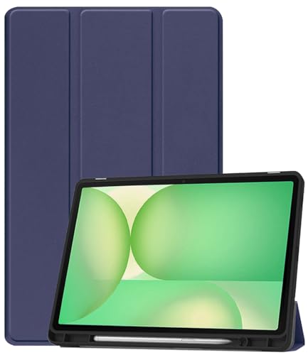 BASEY Tablet Hülle für Samsung Galaxy Tab S10 FE Luxuriöse Schutzhülle Trifold Cover mit Stifthalter - Dunkelblau von BASEY