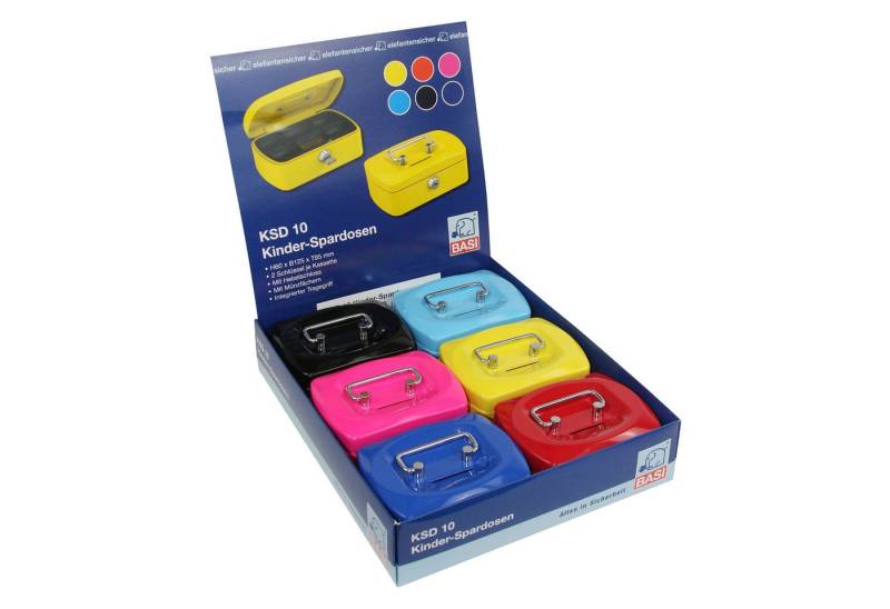 BASI Geldkassette Kinder-Spardosen, Bargeldkasse (Packung, 6 St), mit Münzfächern, farbig sortiert, 6 Stück von BASI