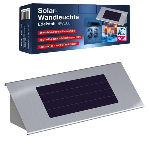 BASI | LED Solar-Wandleuchte aus Edelstahl für Hausnummern | Beleuchtete Hausnummer | Hausnummernleuchte | Nachtleuchte Außenleuchte solarbetrieben inkl. Befestigungsmaterial BASI | LED Solar-Wandleuchte aus Edelstahl für Hausnummern | Beleuchtete Hausnummer | Hausnummernleuchte | Nachtleuchte Außenleuchte solarbetrieben inkl. Befestigungsmaterial von BASI