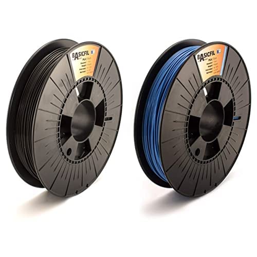 BASICFIL PLA (3D Drucker Filament), 1.75mm, 500g, Schwarz (Black) & BASICFIL PLA (3D Drucker Filament), 1.75mm, 500g, Blau (Blue) von BASICFIL