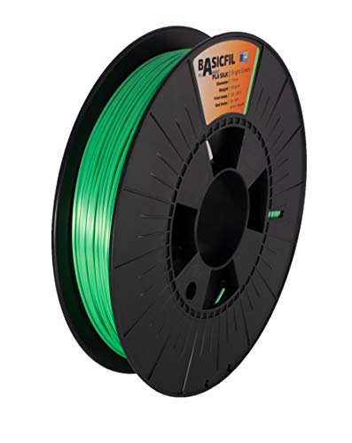 BASICFIL PLA SILK (3D Drucker Filament), 1.75mm, 500g, Hellgrün (Bright Green) von BASICFIL