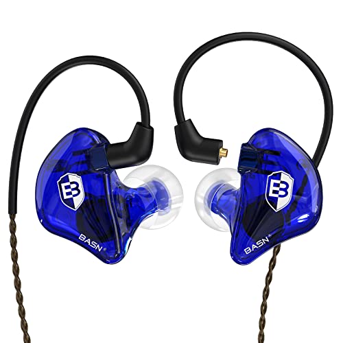 BASN Bsinger In-Ear-Monitore Geräuschisolierende Kopfhörer, Dual-dynamische Treiber High Definition Kabelgebundene Ohrhörer mit abnehmbarem MMCX-Kabel für Musiker Schlagzeuger Sänger (Blau) von BASN