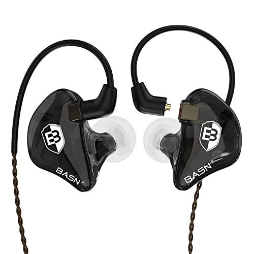 BASN Bsinger In-Ear-Monitore Geräuschisolierende Kopfhörer, Dual-dynamische Treiber High Definition Kabelgebundene Ohrhörer mit abnehmbarem MMCX-Kabel für Musiker Schlagzeuger Sänger (Schwarz) von BASN