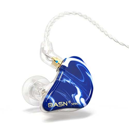 BASN MMCX In-Ear-Kopfhörer, Musiker, Dreifach-Treiber, geräuschisolierende Kopfhörer mit 2 verbesserten abnehmbaren Kabeln (Eisblau) von BASN