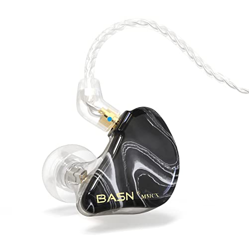 BASN MMCX Dreifach-Treiber In-Ear-Monitore mit satten Bässen, HiFi-Stereo-IEM-Kopfhörer mit verbesserten abnehmbaren Kabeln für Audiophile Musiker (Porzellan Schwarz) von BASN