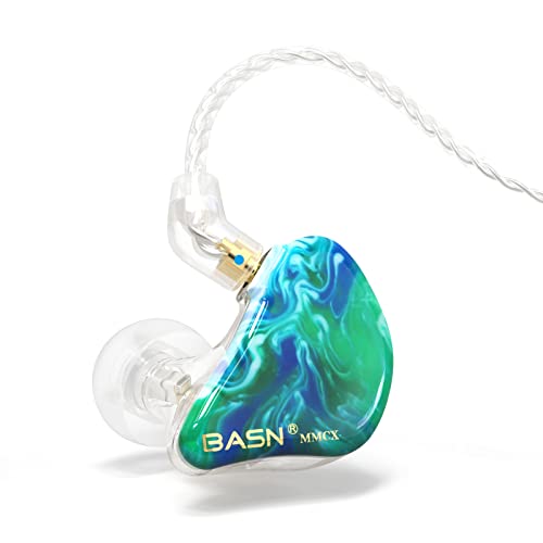 BASN MMCX In-Ear-Monitor-Kopfhörer, Musiker, dreifache Treiber, geräuschisolierende Kopfhörer mit 2 verbesserten abnehmbaren Kabeln (eisgrün) von BASN
