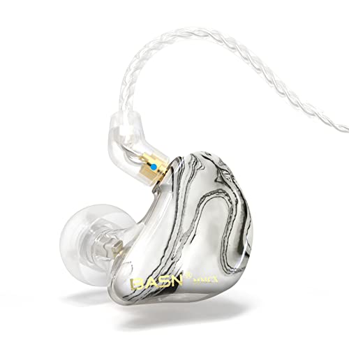 BASN MMCX In-Ear-Monitore mit 3 Treibern mit sattem Bass, HiFi-Stereo-IEM-Kopfhörer mit verbesserten abnehmbaren Kabeln für Audiophilen Musiker (Porzellanweiß) von BASN