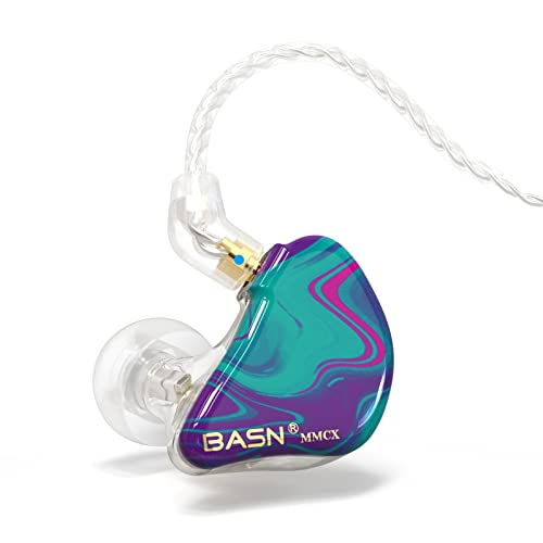 BASN MMCX In-Ear-Monitore mit drei Treibern und satten Bässen, HiFi-Stereo-IEM-Kopfhörer mit verbesserten abnehmbaren Kabeln für Audiophile Musiker (Purple Aurora) von BASN