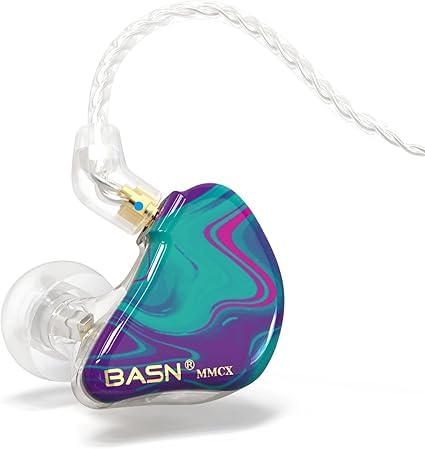 BASN MMCX Dreifach-Treiber In-Ear-Monitore mit satten Bässen, HiFi-Stereo-IEM-Kopfhörer mit verbesserten abnehmbaren Kabeln für Audiophile Musiker (Purple Aurora) von BASN