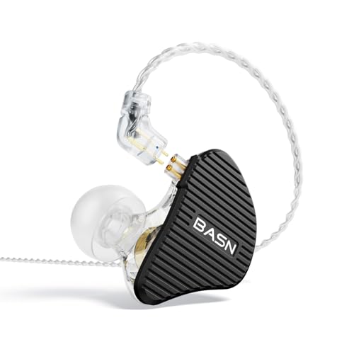 BASN Mix-PD 2-Pin In-Ear-Monitor, 1Planar-Treiber + 1Dynamischer Treiber Hi-Fi IEM Kopfhörer mit CNC-gefertigter Metallabdeckung, verkabeltes 0,78mm 2-Pin abnehmbares Kabel für Musiker (Schwarz) von BASN
