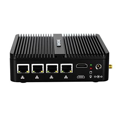 BASOARO 4 LAN Mini Computer Quad Core Celeron J4125, Hardware Firewall für Netzwerke/Gateway Router, 16G RAM 256G SSD, HD Display, SIM Slot, 2 USB 3.0, RS232 COM, WiFi, BT, VPN Server von BASOARO