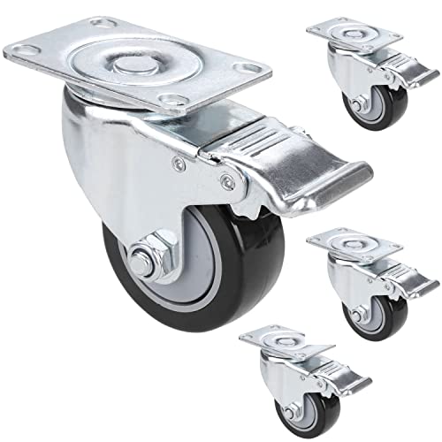 Möbelrollen 75mm, Schwerlastrollen mit 2 Bremse bis gesamt 500kg, Transportrollen für innen & außen, Lenkrollen 360° Drehbar, Industrierollen für Möbel Transport, Tisch, Kabinett，4er Set von BATHWA