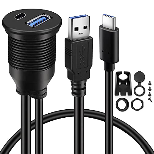 BATIGE Typ C 3.1 und USB 3.0 Autohalterung bündiges Kabel Stecker auf Buchse, wasserdichte Verlängerung für Auto, LKW, Boot, Motorrad, Armaturenbrett-Panel – 91 cm von BATIGE