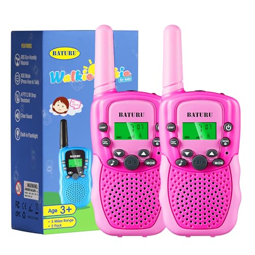 Spielzeug 3-12 Jahre für mädchen, Walkie Talkies für Kinder 8 Kanal Funkgerät mit VOX Funktion LED Taschenlampe, 3 Meilen Reichweite für Abenteuer im Freien, Camping (Rosa+Rosa) von BATURU