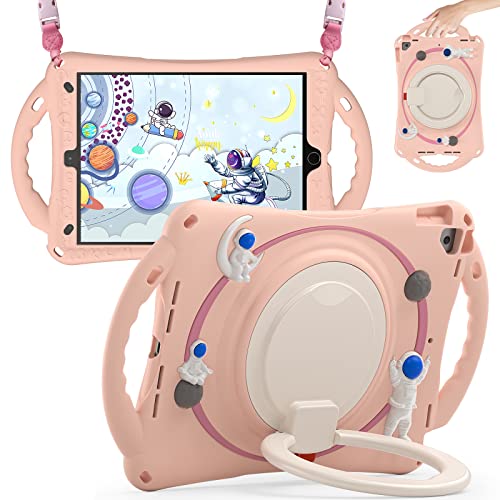 BATYUE Kinderhülle für iPad 9. 8. 7. Generation 10,2 Zoll 2021 2020 2019, mit drehbarem Ständer, Stifthalter, Tragegurt, leicht, flexibel, stoßfest, Astronauten-Rosa von BATYUE