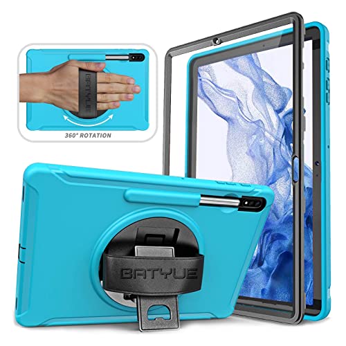 BATYUE Schutzhülle für Galaxy Tab S7 Plus, mit Displayschutzfolie, S-Stifthalter, Handschlaufe, drehbarem Ständer, robust, stoßfest, für Samsung Tab S7 + 12,5 Zoll (2020) SM-T970/T975/T976 (hellblau) von BATYUE