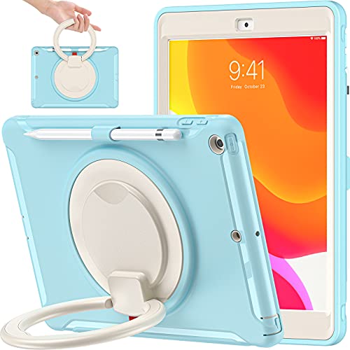 BATYUE Schutzhülle für iPad 9. / 8. / 7. Generation (iPad 10.2 Hülle 2021/2020/2019) mit Displayschutzfolie, robuste Hülle mit drehbarem Ständer, Stifthalter, Stifthalter, Stifthalter, Eiskönigin-Blau von BATYUE